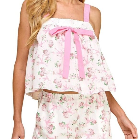Tie Shoulder Pajama Set Y2K Ruffle Hem Peplum Top Babydoll Lounge Wear